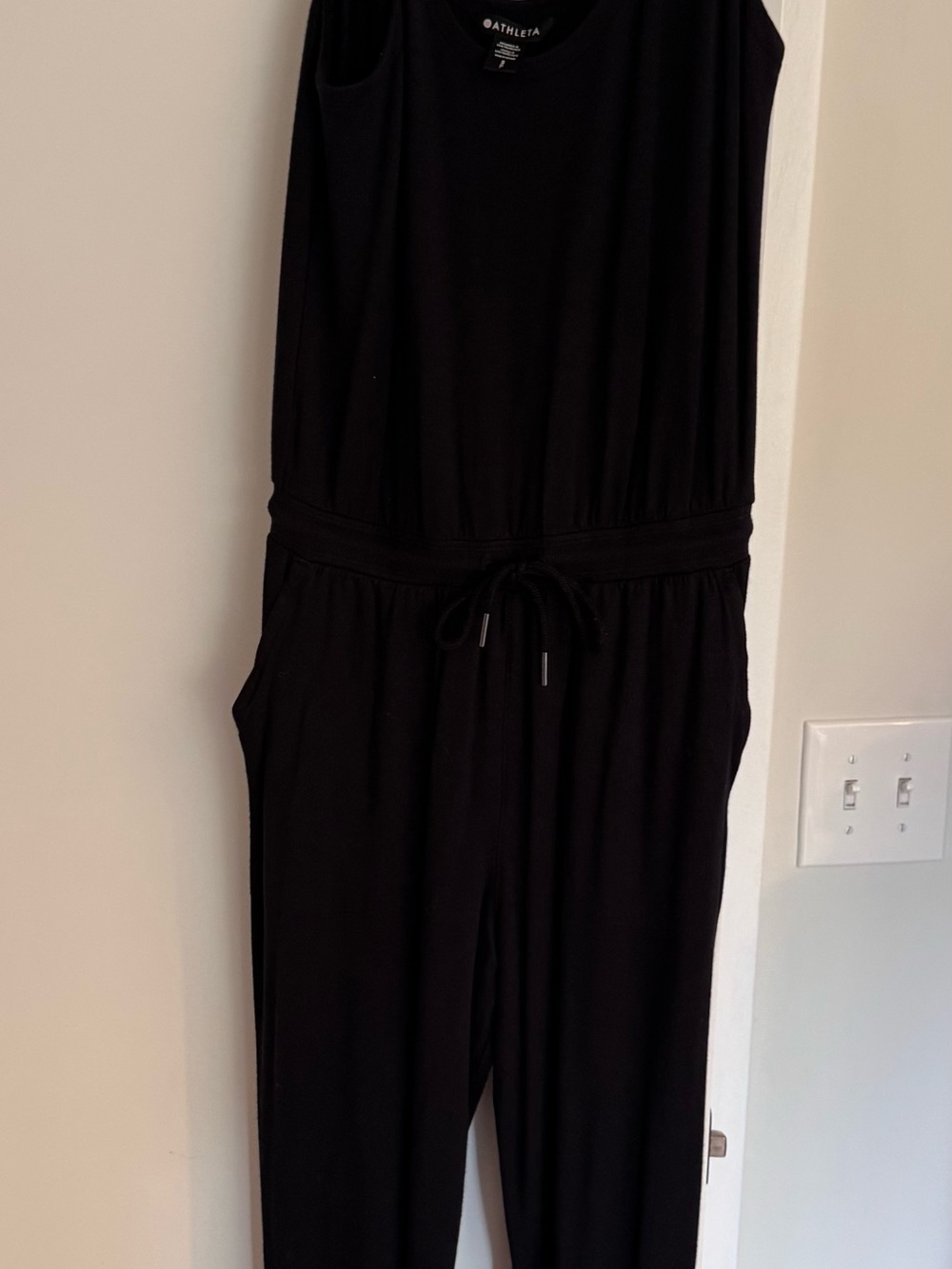 Athleta Black Sleeveless Drawstring-Waist Jumpsuit